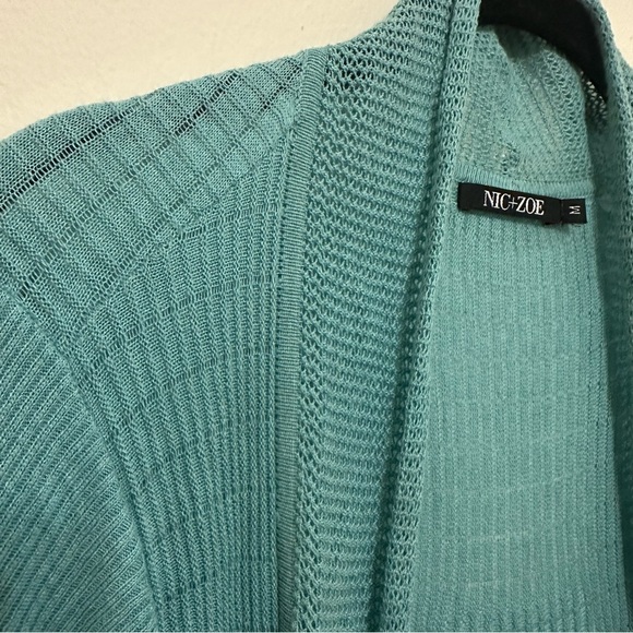 Nic + Zoe Longline Open Duster Cardigan Knit Size Medium aqua - Picture 4 of 12